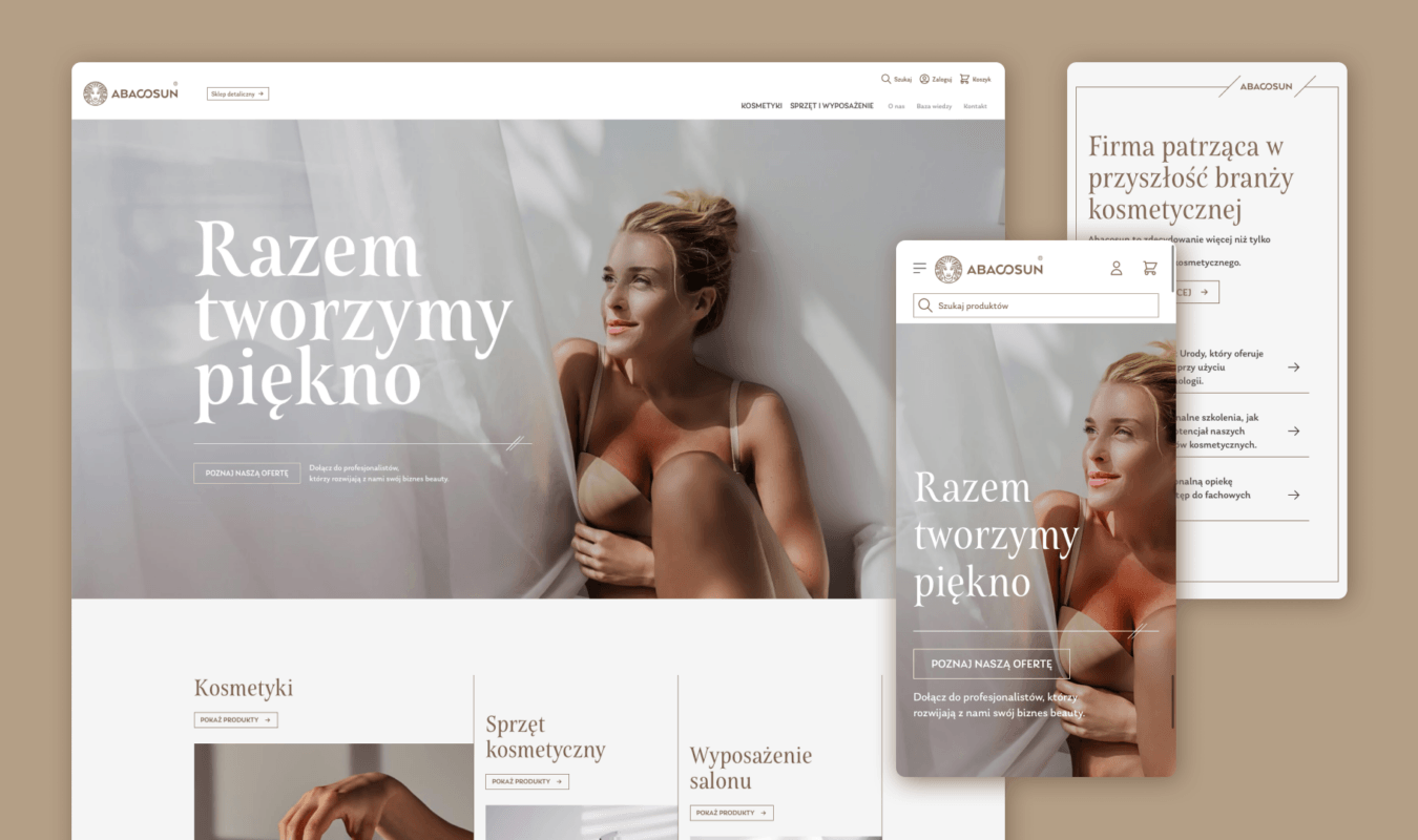 Okładka case study Abacosun: nowoczesny sklep internetowy dla branży beauty (desktop i mobile) zaprojektowany z okazji 30-lecia marki.