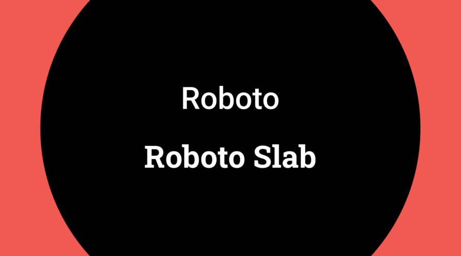 Grafika edukacyjna wewnątrz czarnego koła zestawiająca dwie odmiany z tej samej rodziny fontów: bezszeryfowy napis „Roboto” u góry oraz szeryfowy napis „Roboto Slab” u dołu.
