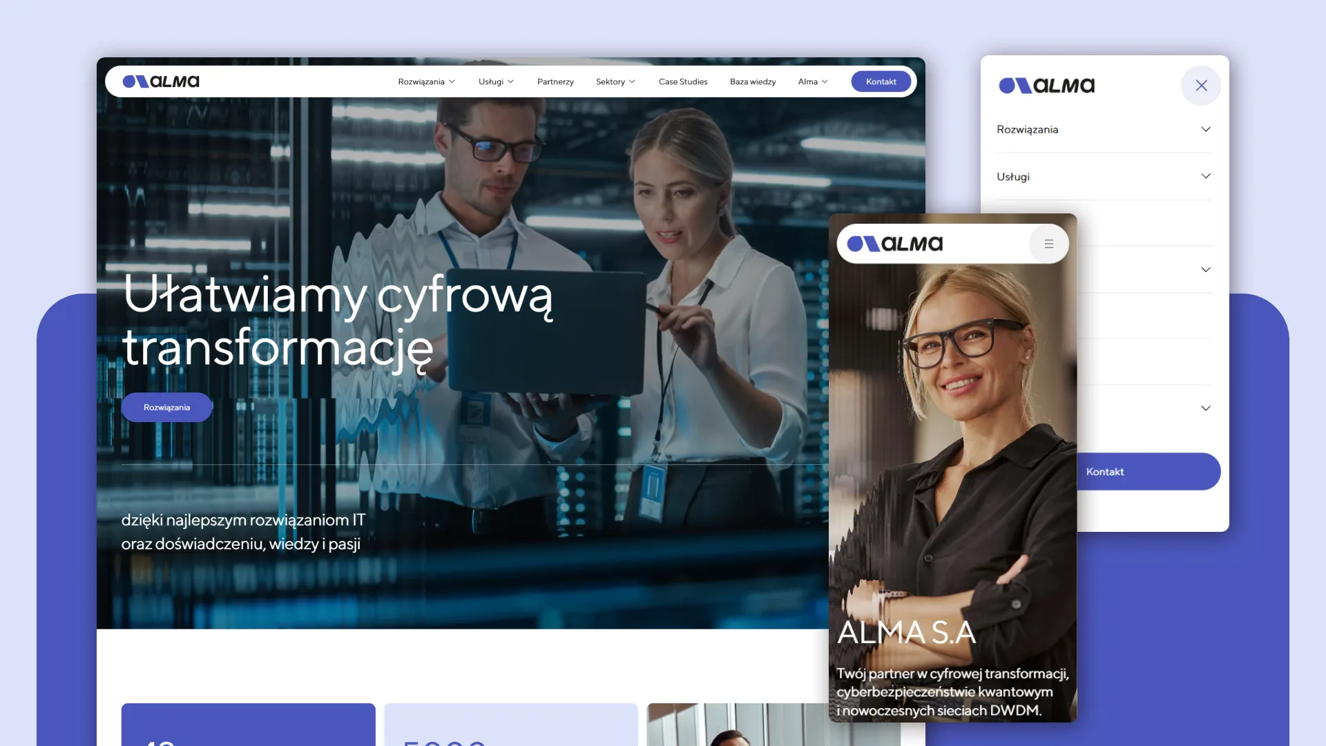 Kompleksowy redesign serwisu Alma – mockup strony internetowej w wersji desktop i mobile zaprojektowany przez Wise People.