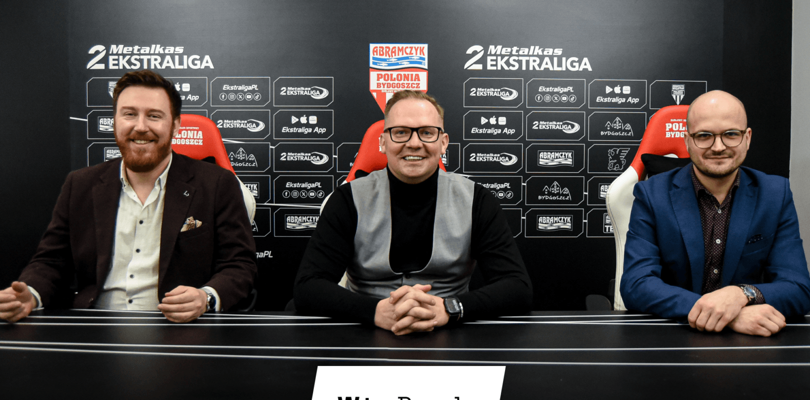 Robert Szarata, Przemysław Kanclerz, Franciszek Budzbon - podpisywanie umowy sponsoringowej Polonia Bydgoszcz & Wise People